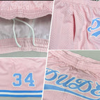 Custom Light Pink Light Blue-White Authentic Throwback Basketball Shorts photo 2