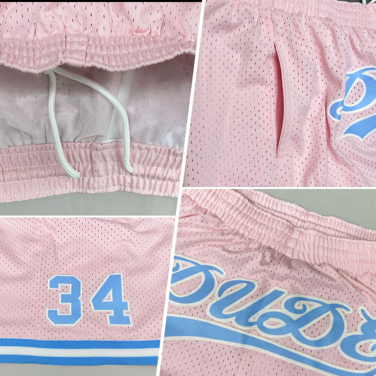 Custom Light Pink Light Blue-White Authentic Throwback Basketball Shorts photo 2