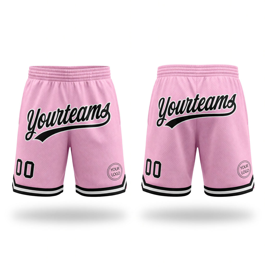 Custom Light Pink Black-White Authentic Throwback Basketball Shorts