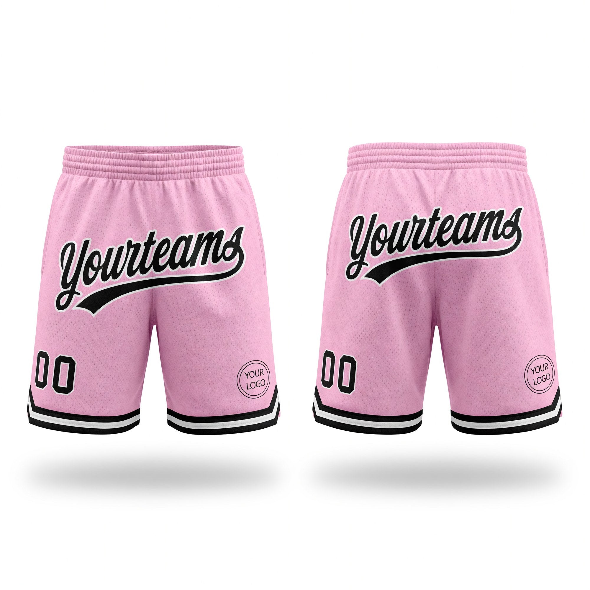 Custom Light Pink Black-White Authentic Throwback Basketball Shorts