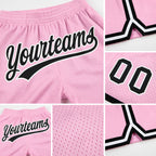 Custom Light Pink Black-White Authentic Throwback Basketball Shorts detail