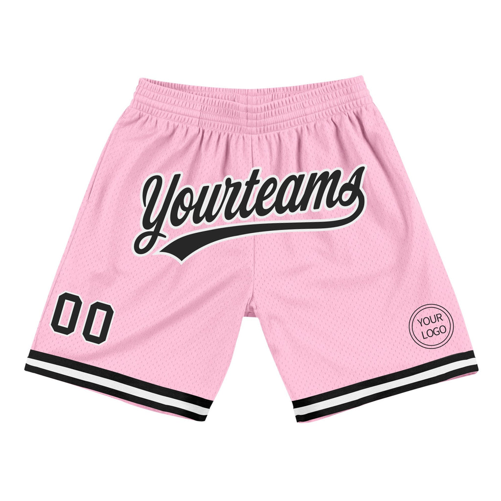 Custom Light Pink Black-White Authentic Throwback Basketball Shorts photo 1