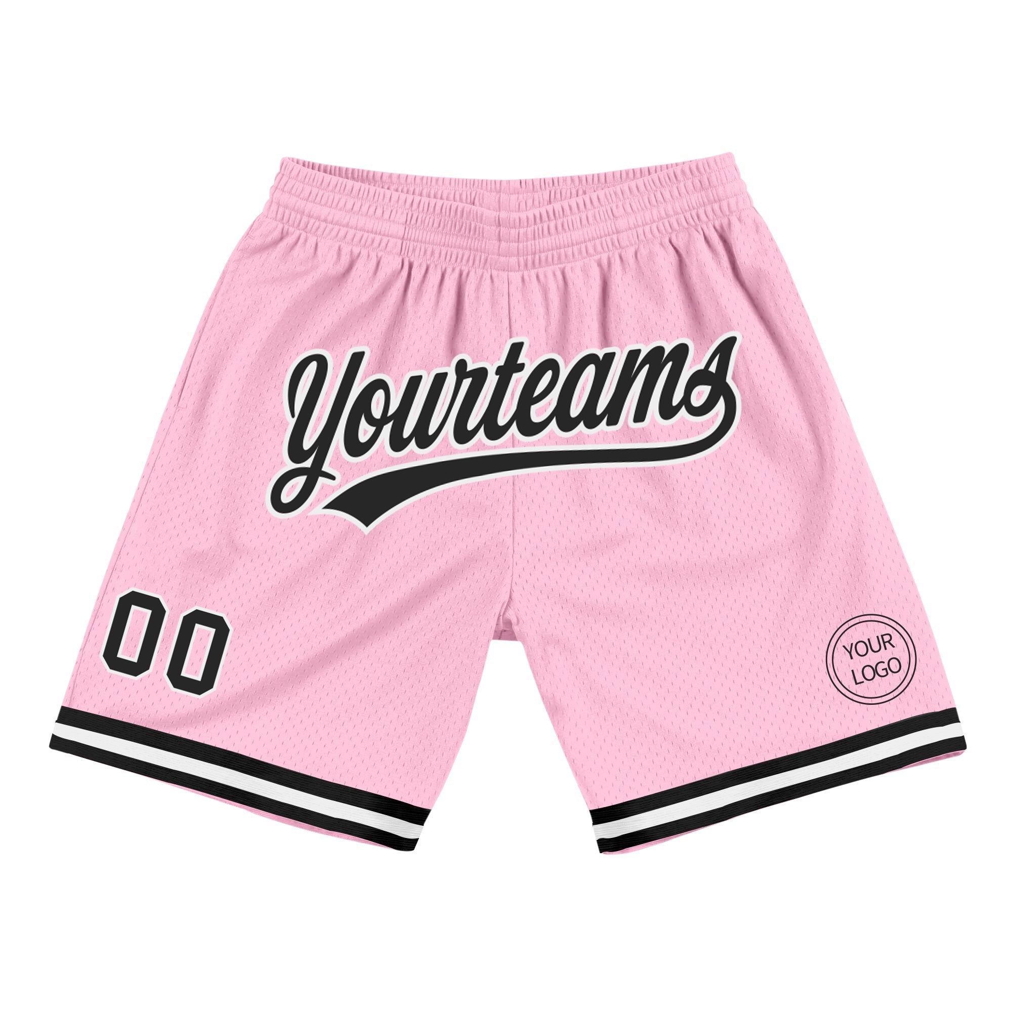 Custom Light Pink Black-White Authentic Throwback Basketball Shorts photo 1