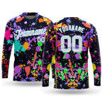 Custom Graffiti Pattern White-Light Blue Splashes 3D Long Sleeve Performance T-Shirt