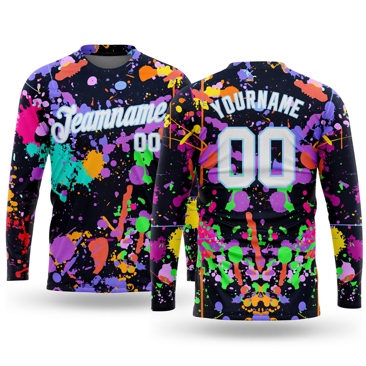 Custom Graffiti Pattern White-Light Blue Splashes 3D Long Sleeve Performance T-Shirt