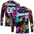 Custom Graffiti Pattern White-Light Blue Splashes 3D Long Sleeve Performance T-Shirt photo 1
