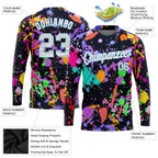 Custom Graffiti Pattern White-Light Blue Splashes 3D Long Sleeve Performance T-Shirt photo 2