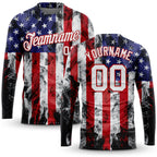 Custom White White Red-Royal American Flag Fashion 3D Long Sleeve Performance T-Shirt