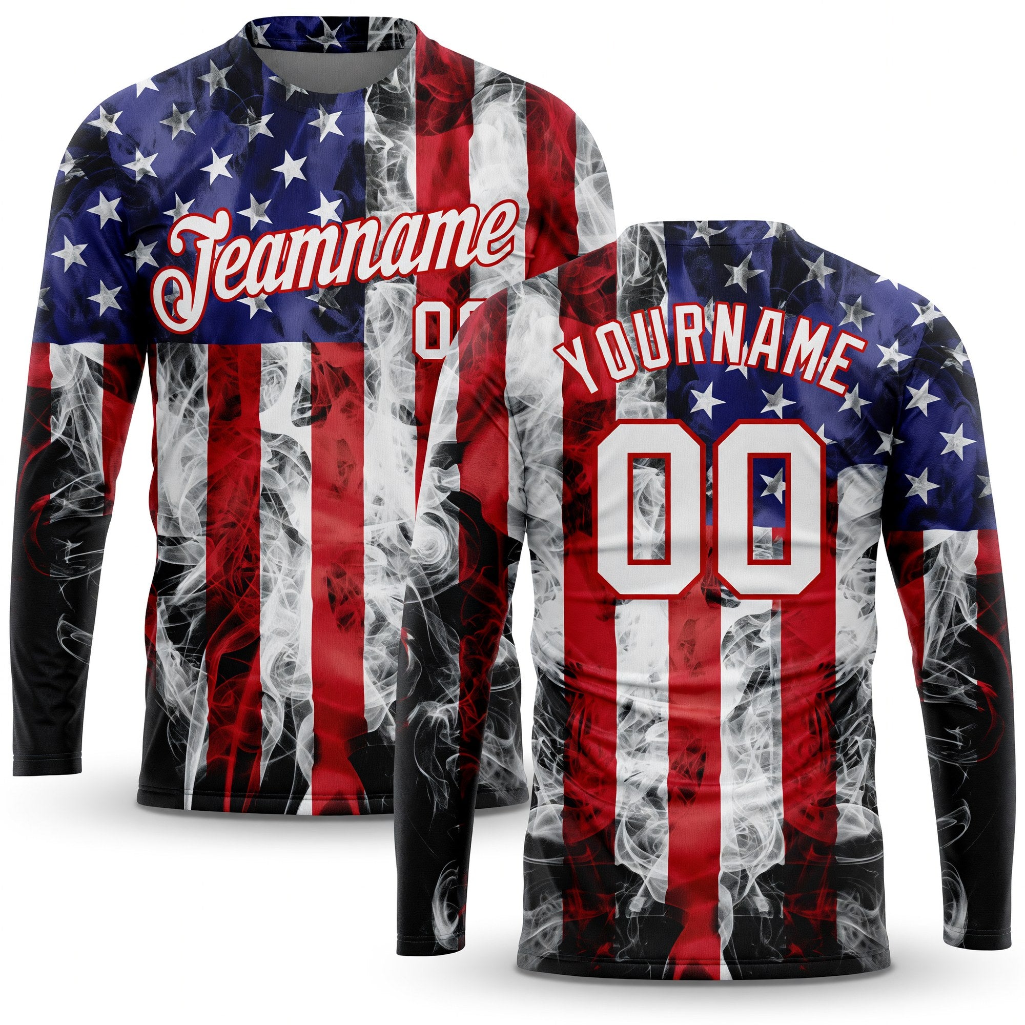 Custom White White Red-Royal American Flag Fashion 3D Long Sleeve Performance T-Shirt