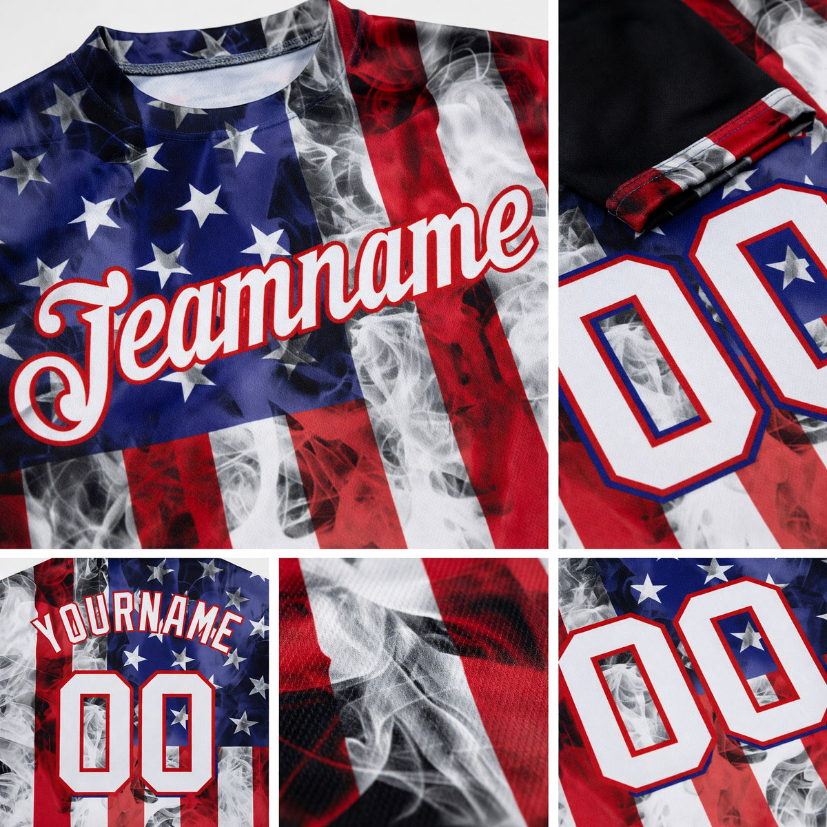 Custom White White Red-Royal American Flag Fashion 3D Long Sleeve Performance T-Shirt detail