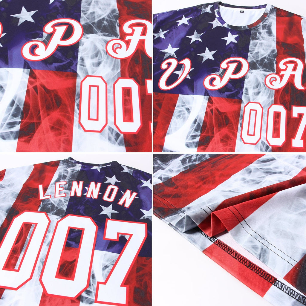 Custom White White Red-Royal American Flag Fashion 3D Long Sleeve Performance T-Shirt photo 5
