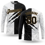 Custom Graffiti Pattern Black-Old Gold Scratch 3D Long Sleeve Performance T-Shirt