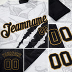 Custom Graffiti Pattern Black-Old Gold Scratch 3D Long Sleeve Performance T-Shirt detail