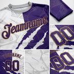 Custom Graffiti Pattern Purple-Old Gold Scratch 3D Long Sleeve Performance T-Shirt detail