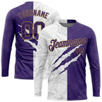 Custom Graffiti Pattern Purple-Old Gold Scratch 3D Long Sleeve Performance T-Shirt photo 1