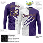 Custom Graffiti Pattern Purple-Old Gold Scratch 3D Long Sleeve Performance T-Shirt photo 2