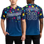 Custom Navy Navy-White Autism Supporter Awareness Puzzle Pieces 3D Pattern Long Sleeve Performance T-Shirt worn front and back