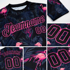 Custom Black Black-Pink Flamingo 3D Pattern Long Sleeve Performance T-Shirt detail