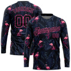 Custom Black Black-Pink Flamingo 3D Pattern Long Sleeve Performance T-Shirt photo 1