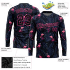 Custom Black Black-Pink Flamingo 3D Pattern Long Sleeve Performance T-Shirt photo 2