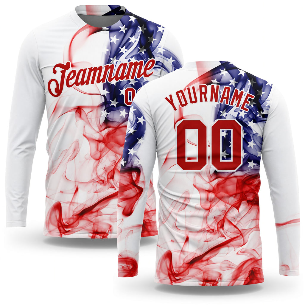 Custom White Red-Royal American Flag Fashion 3D Long Sleeve Performance T-Shirt