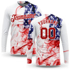 Custom White Red-Royal American Flag Fashion 3D Long Sleeve Performance T-Shirt