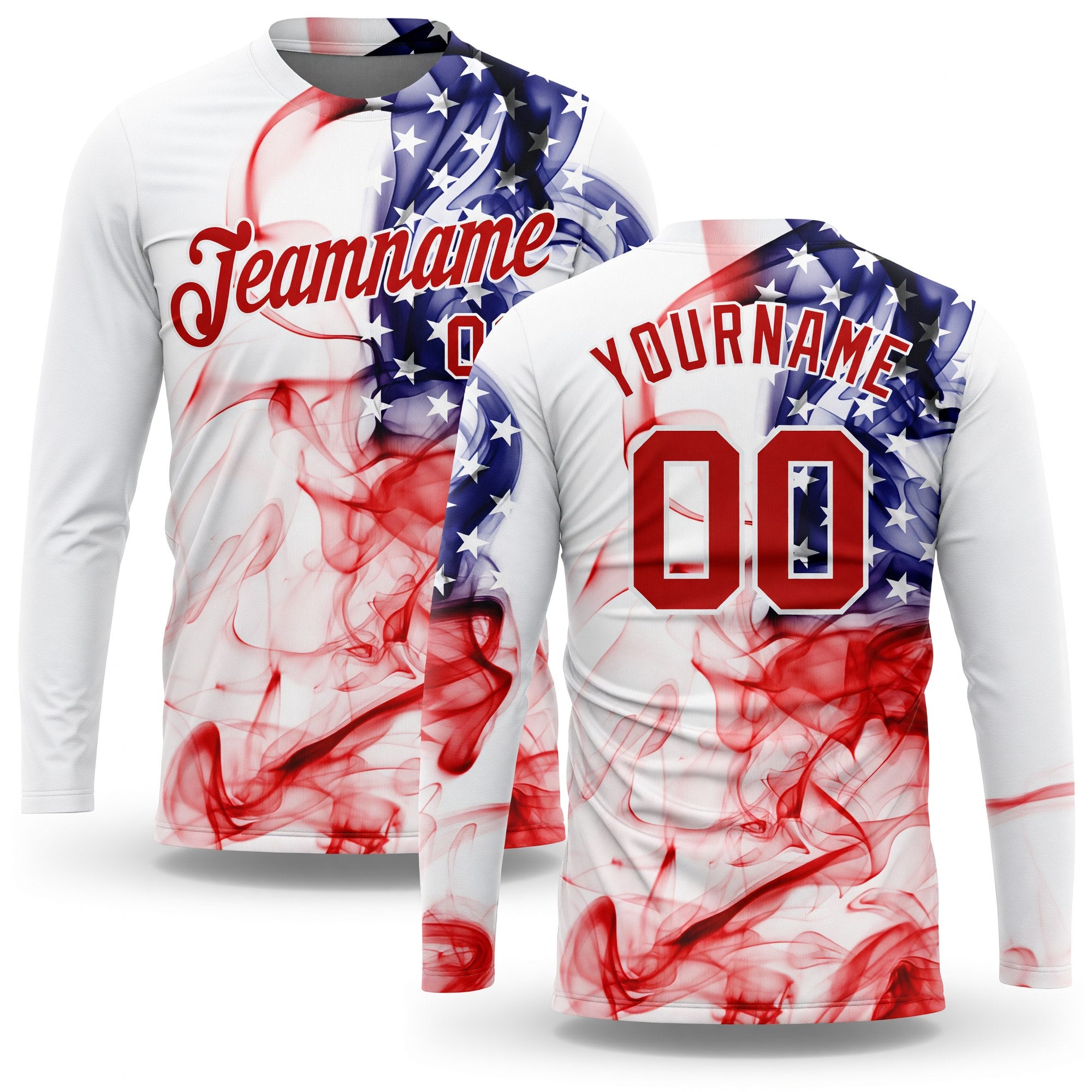 Custom White Red-Royal American Flag Fashion 3D Long Sleeve Performance T-Shirt