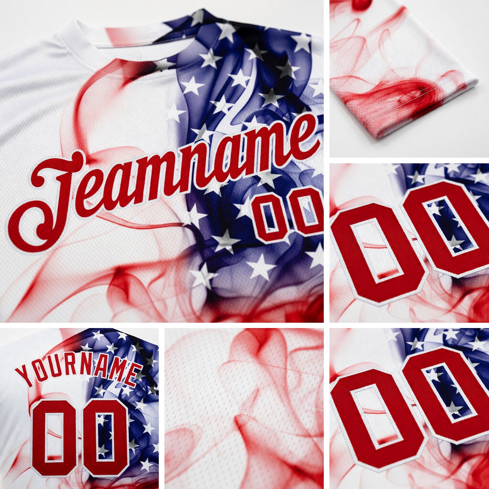Custom White Red-Royal American Flag Fashion 3D Long Sleeve Performance T-Shirt detail