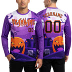 Custom 3D Pattern Halloween Pumpkins Horror Night Long Sleeve Performance T-Shirt worn front and back