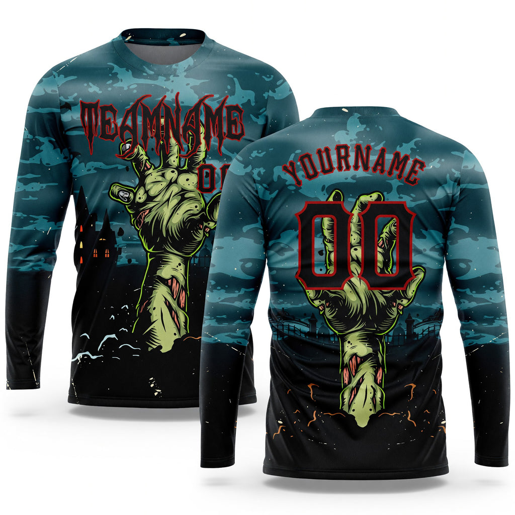 Custom 3D Pattern Halloween Horror Night Trick Treat Long Sleeve Performance T-Shirt