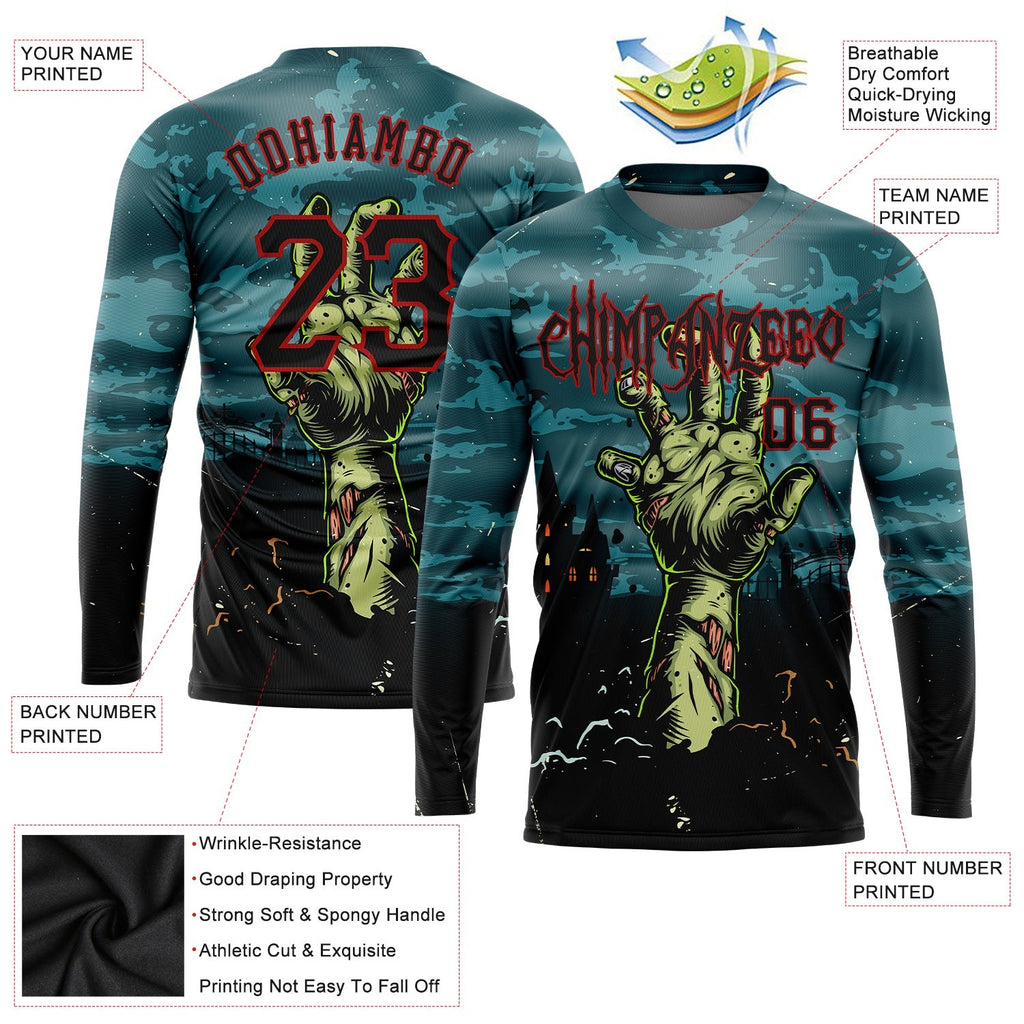 Custom 3D Pattern Halloween Horror Night Trick Treat Long Sleeve Performance T-Shirt photo 2