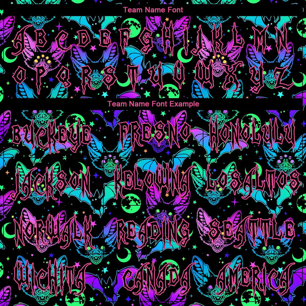 Custom 3D Pattern Bright Multicolored Halloween Bats Long Sleeve Performance T-Shirt photo 2