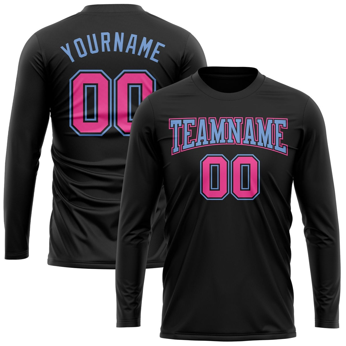 Custom Black Pink-Light Blue Long Sleeve Performance T-Shirt photo 2