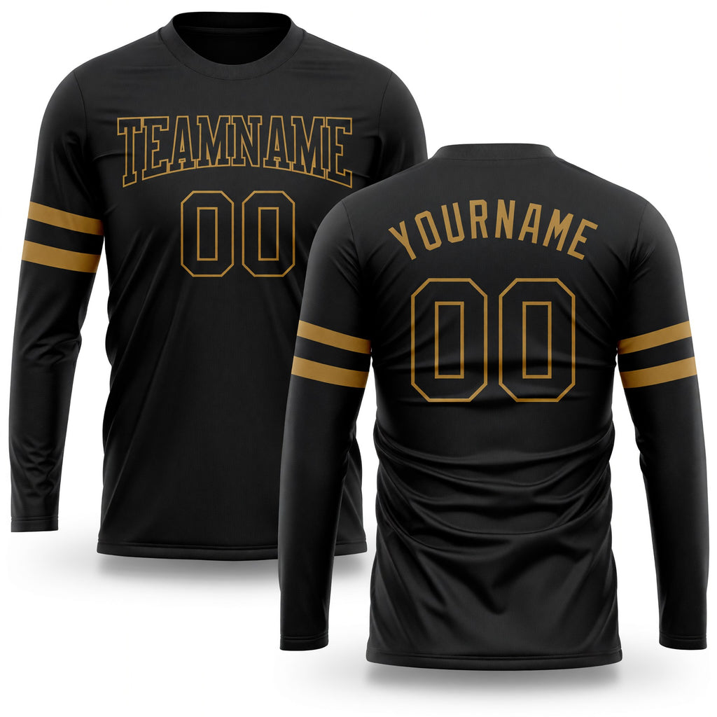 Custom Black Black-Old Gold Long Sleeve Performance T-Shirt