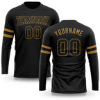 Custom Black Black-Old Gold Long Sleeve Performance T-Shirt