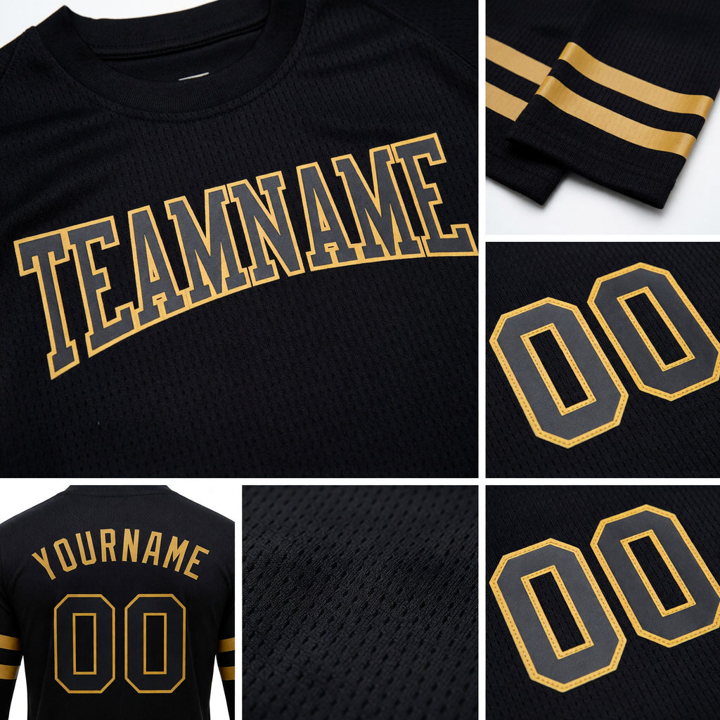 Custom Black Black-Old Gold Long Sleeve Performance T-Shirt detail