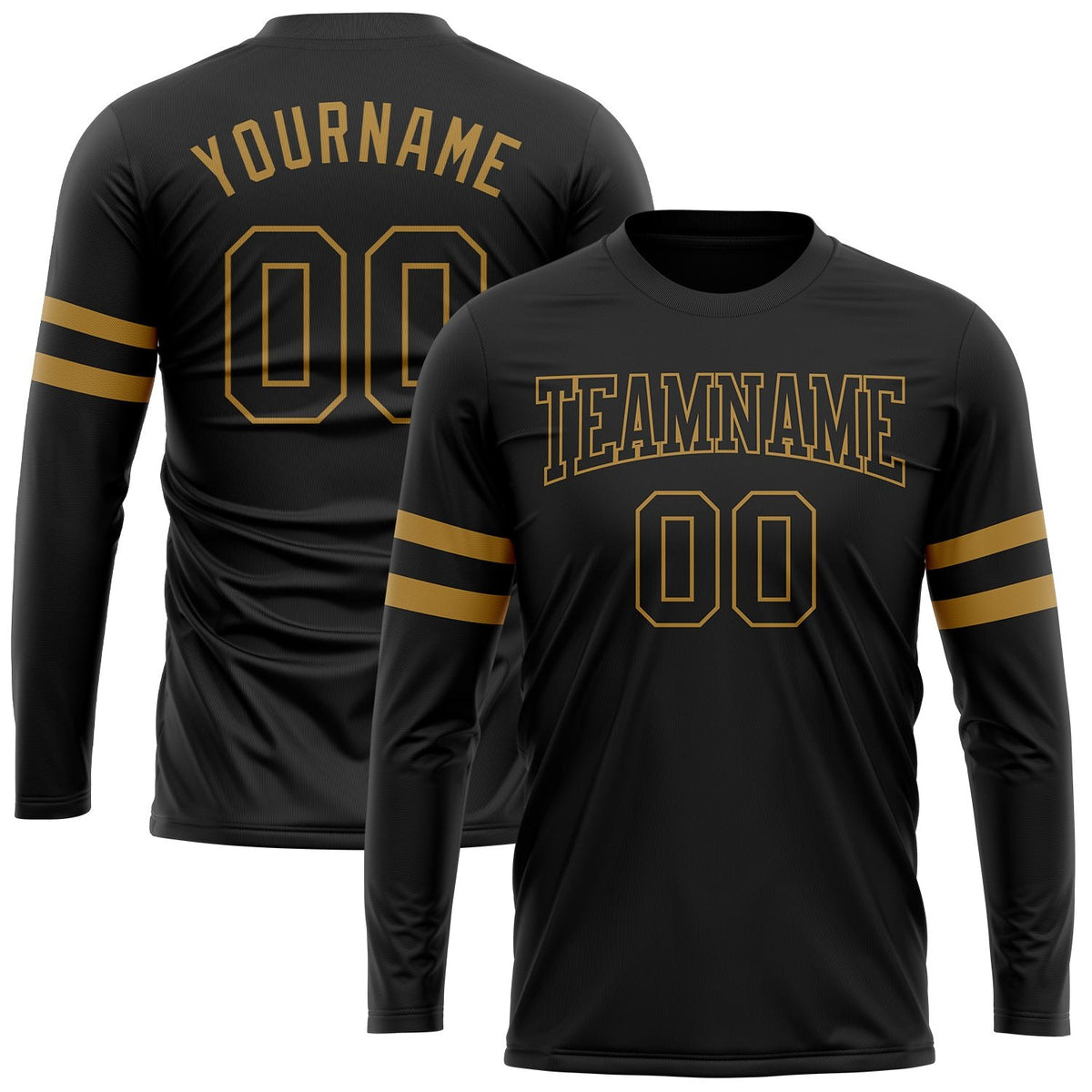 Custom Black Black-Old Gold Long Sleeve Performance T-Shirt photo 1