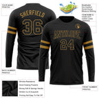 Custom Black Black-Old Gold Long Sleeve Performance T-Shirt photo 3