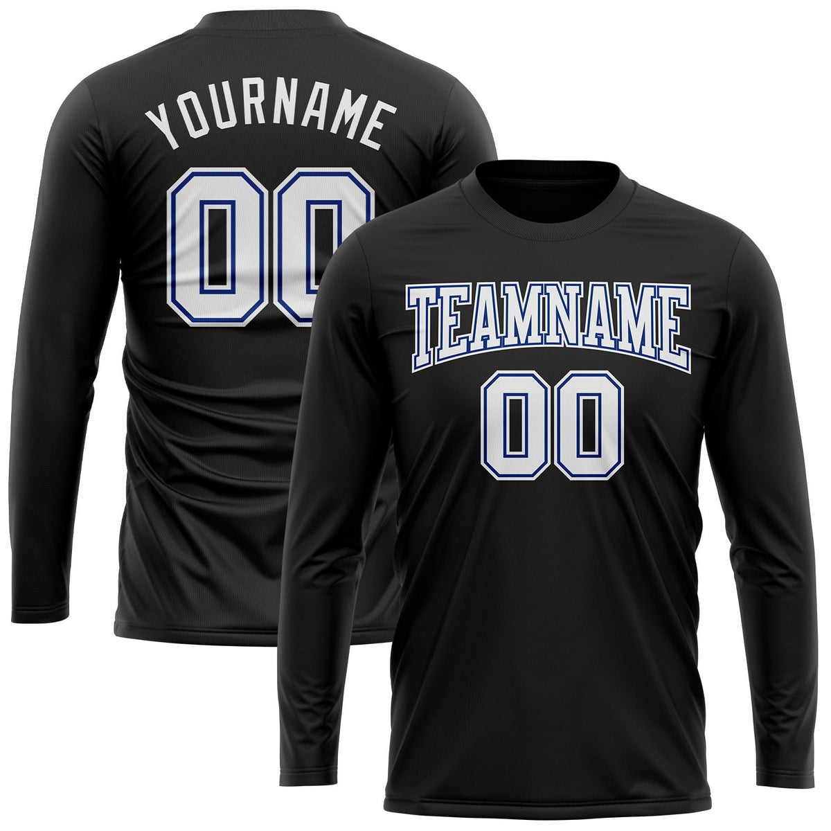 Custom Black White-Royal Long Sleeve Performance T-Shirt photo 2