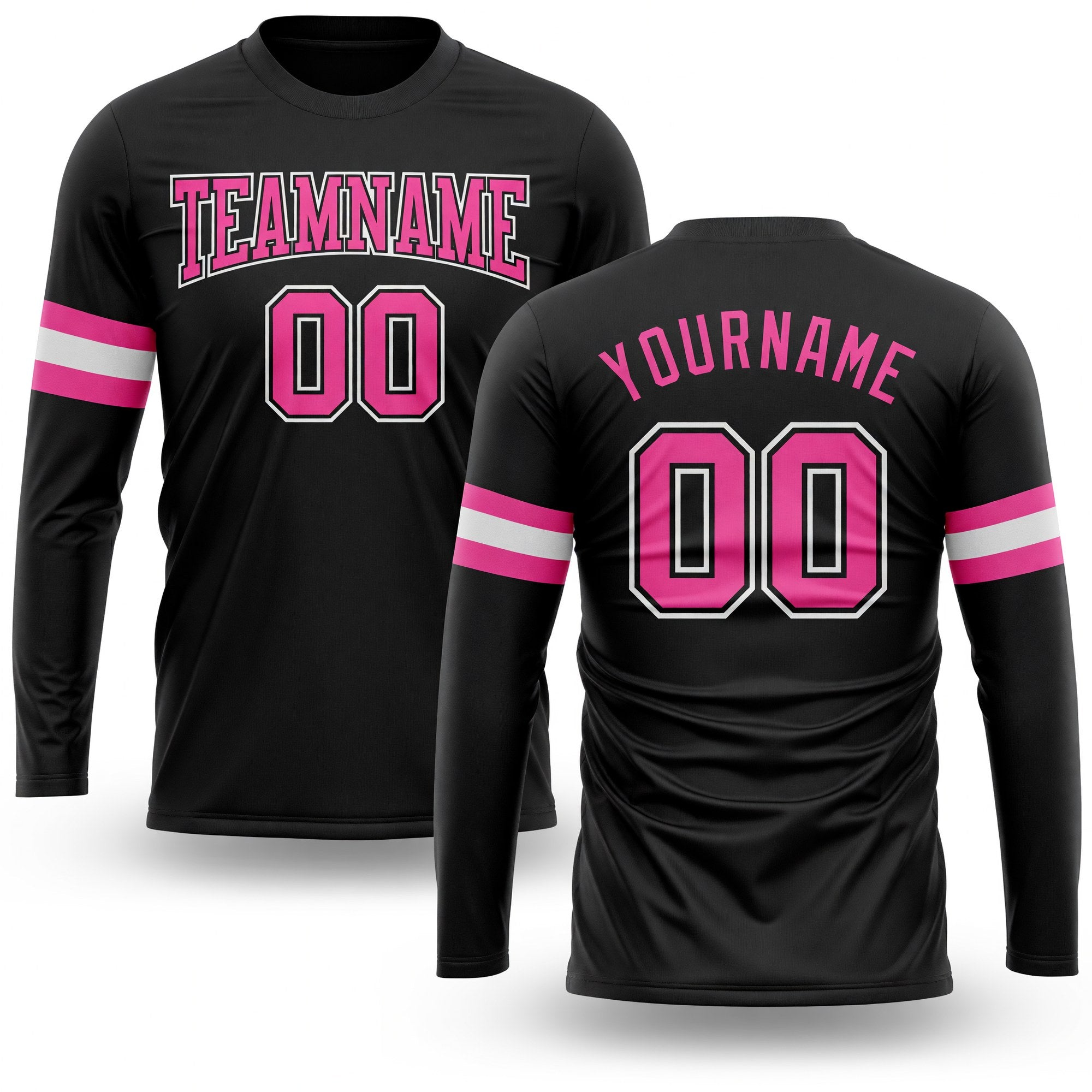 Custom Black Pink-White Long Sleeve Performance T-Shirt