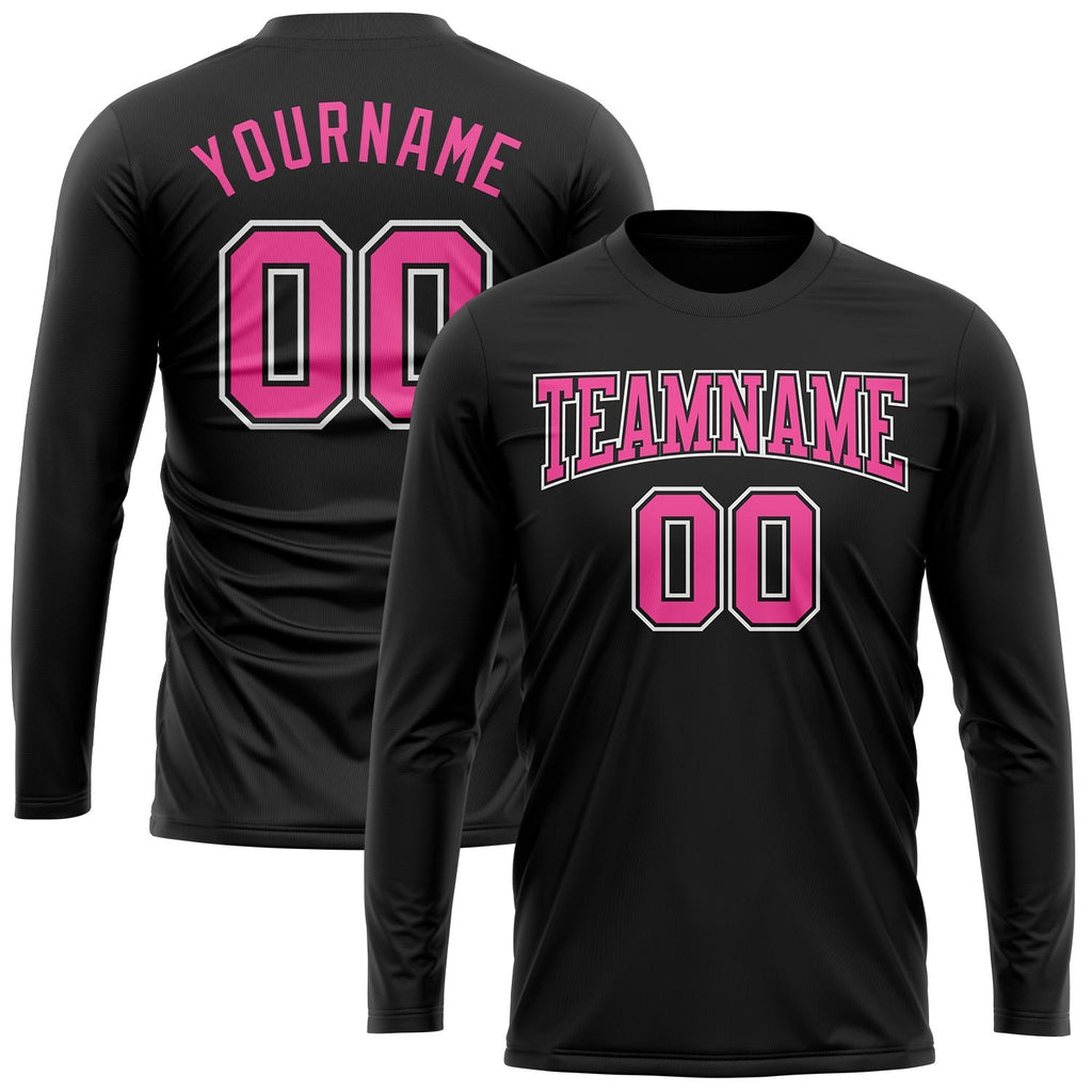 Custom Black Pink-White Long Sleeve Performance T-Shirt photo 2