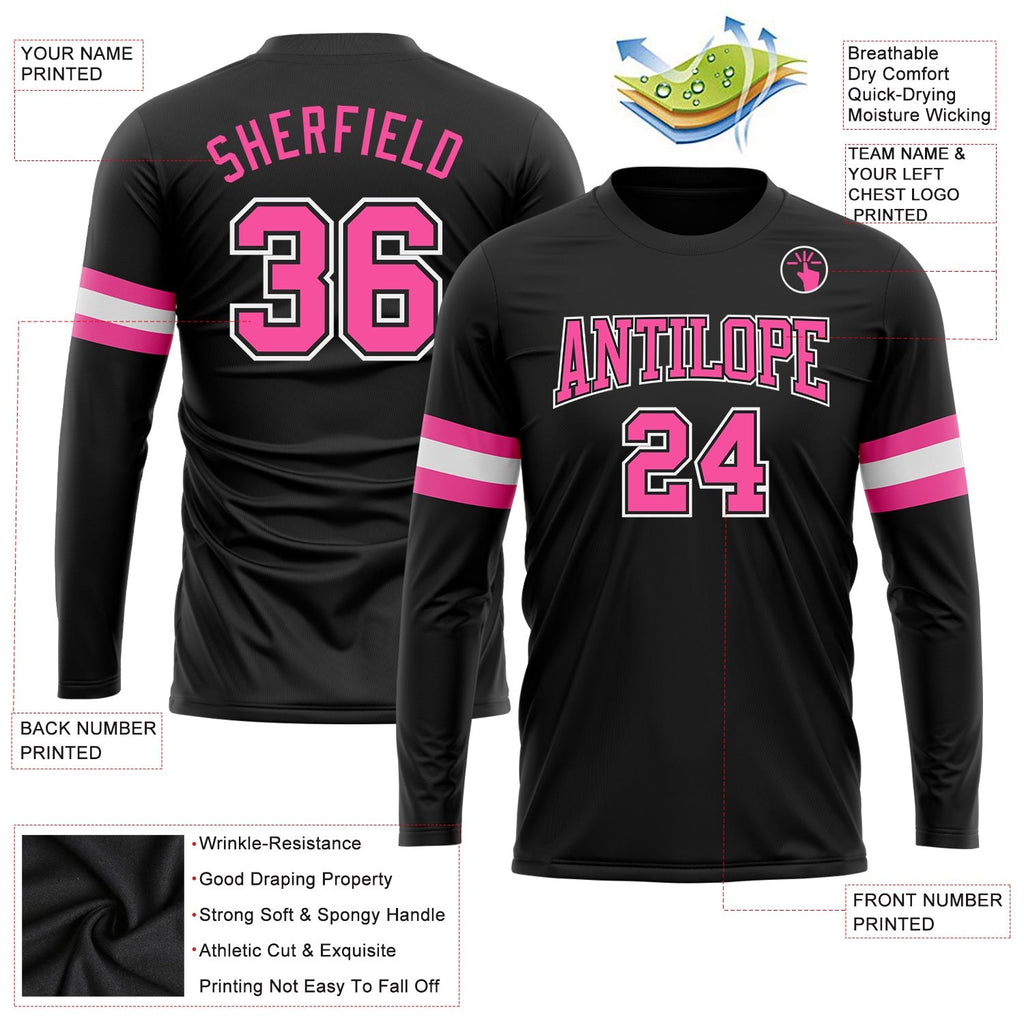 Custom Black Pink-White Long Sleeve Performance T-Shirt photo 3