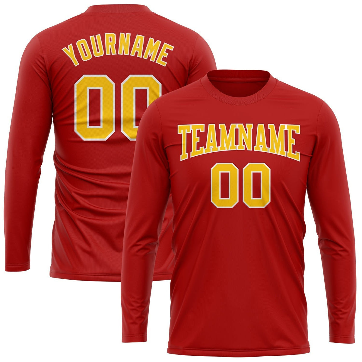 Custom Red Gold-White Long Sleeve Performance T-Shirt photo 2