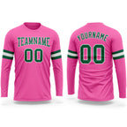Custom Pink Kelly Green-White Long Sleeve Performance T-Shirt
