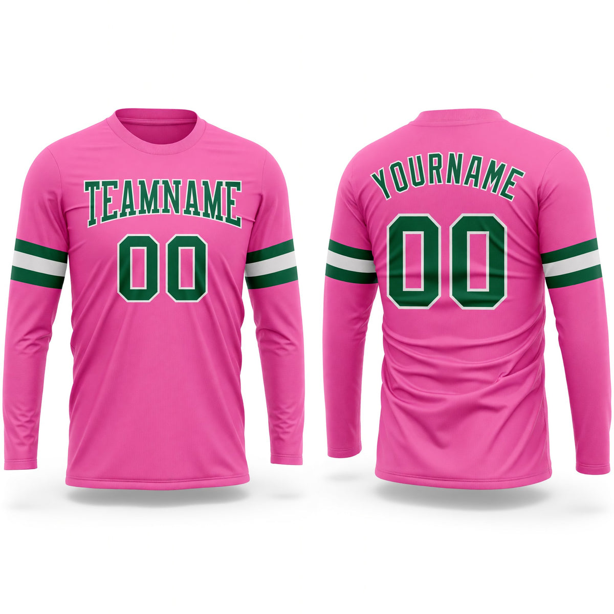 Custom Pink Kelly Green-White Long Sleeve Performance T-Shirt