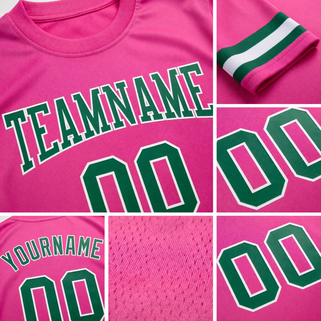 Custom Pink Kelly Green-White Long Sleeve Performance T-Shirt detail