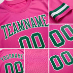 Custom Pink Kelly Green-White Long Sleeve Performance T-Shirt detail