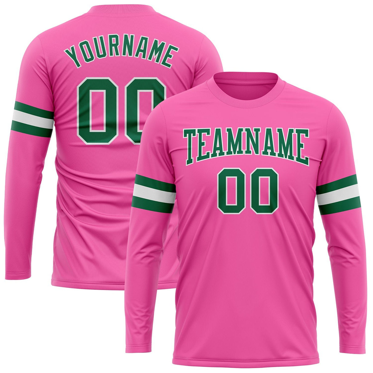 Custom Pink Kelly Green-White Long Sleeve Performance T-Shirt photo 1