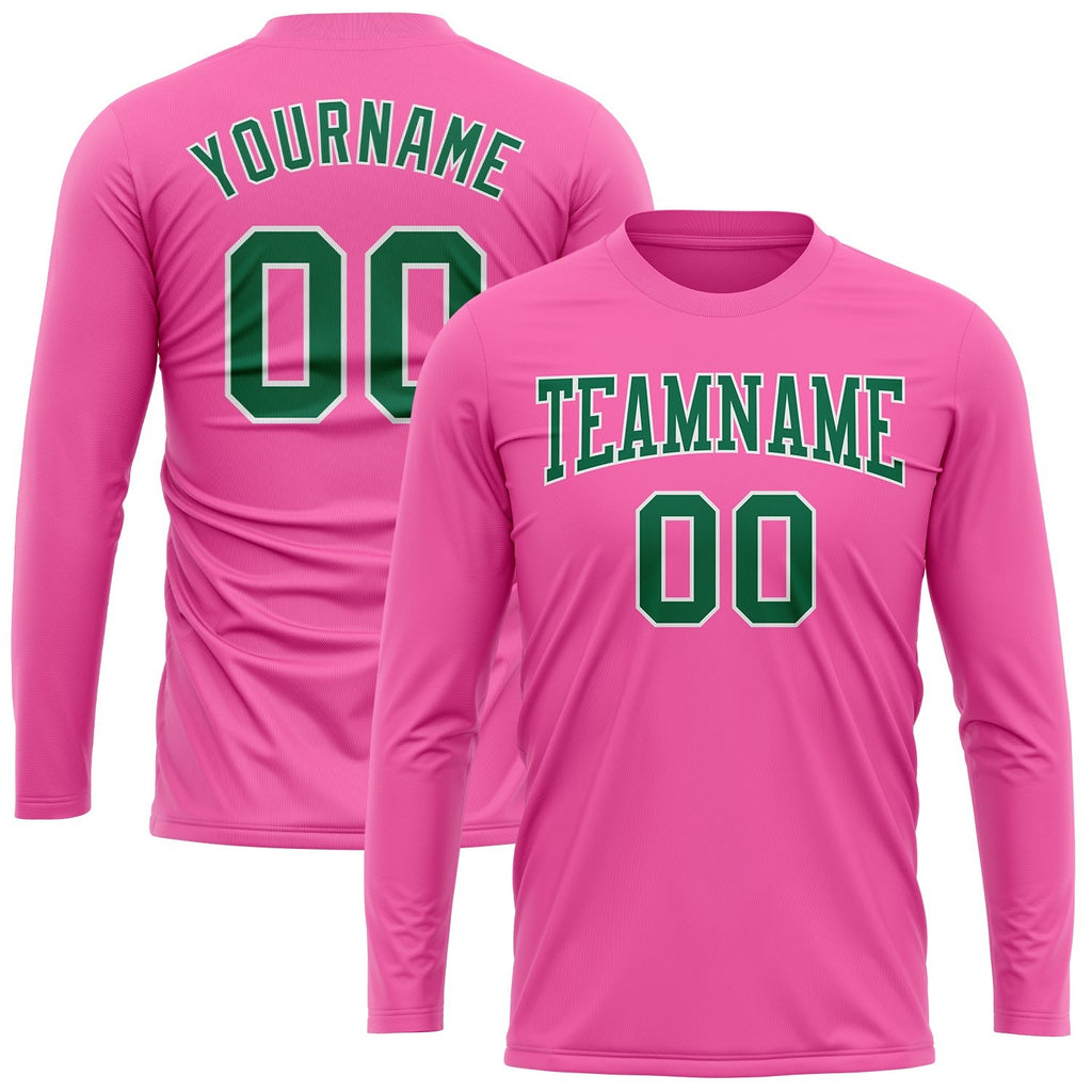 Custom Pink Kelly Green-White Long Sleeve Performance T-Shirt photo 2