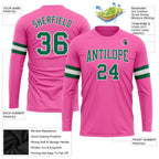 Custom Pink Kelly Green-White Long Sleeve Performance T-Shirt photo 3